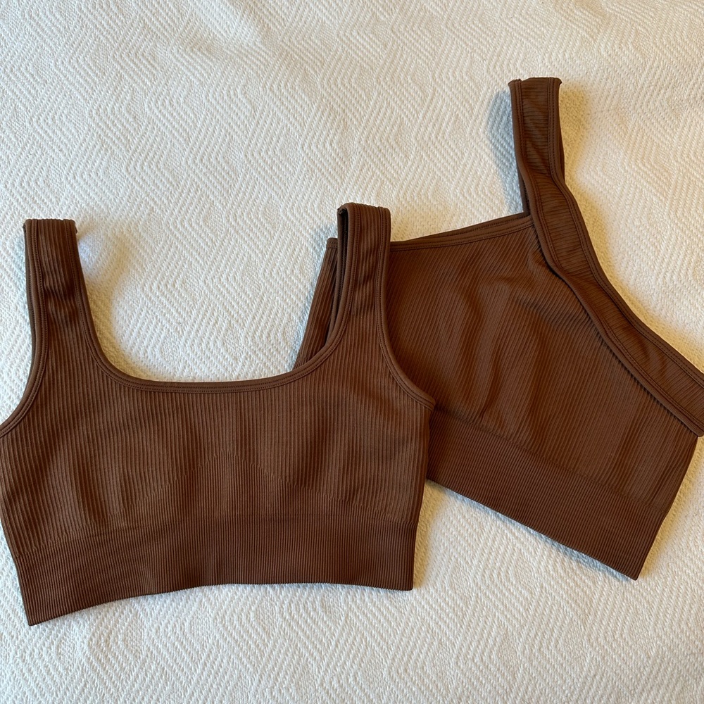Brown rubbed sports bras